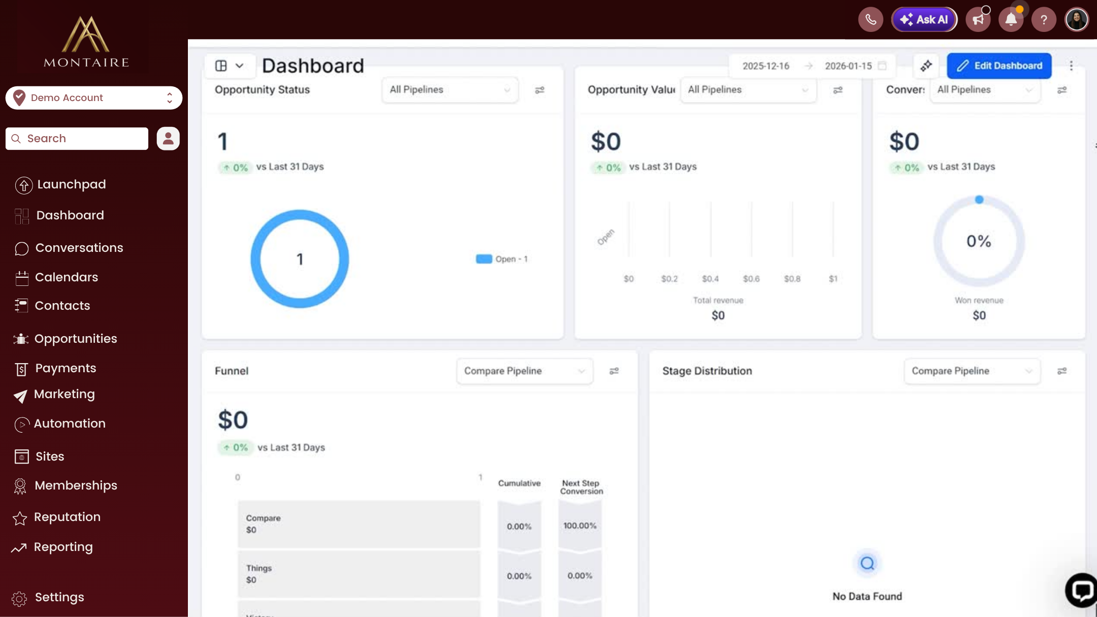 CRM Dashboard screenshot
